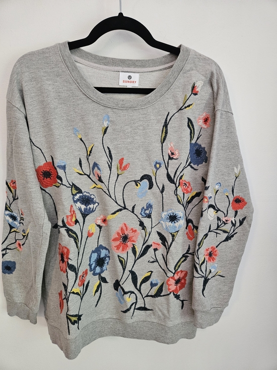 Sundry Tops - Sundry Anthropologie Embroidered Floral Gray French Terry Pullover Sweatshirt, S